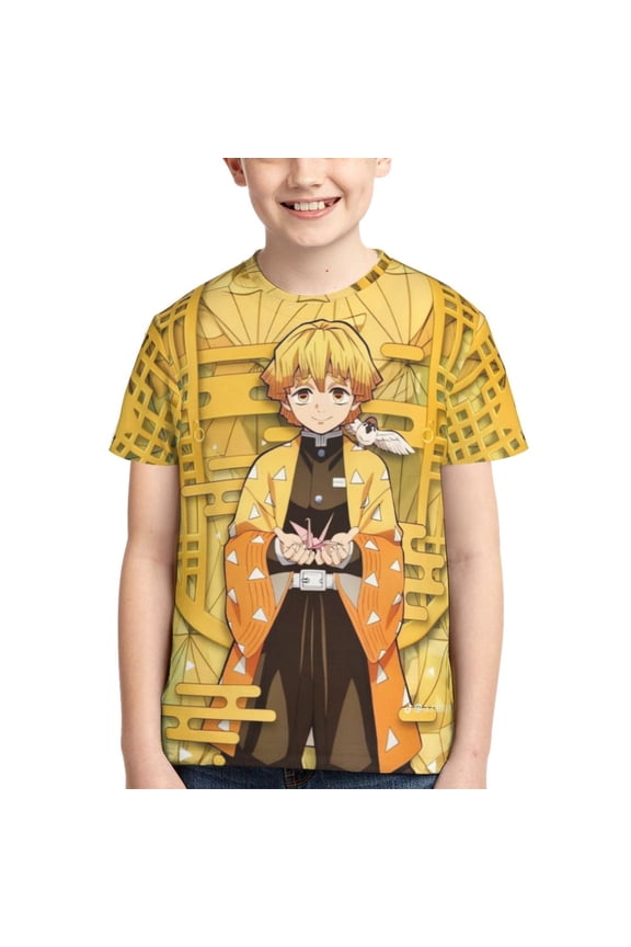 Demon Slayer Zenitsu Agatsuma Kids T-Shirt 3d Printed Graphic T-Shirts Boys And Girls Short Sleeve Shirts For Youth Kids X-Large