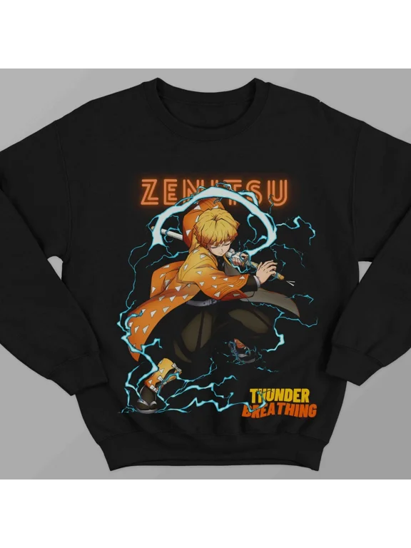Demon Slayer Zenitsu Agatsuma Sweatshirt, Cozy Anime Manga Sweatshirt Sizes S-5Xl GooGate