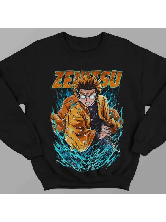 Demon Slayer Zenitsu Agatsuma Sweatshirt, Cozy Anime Manga Sweatshirt Sizes S-5Xl GooGate