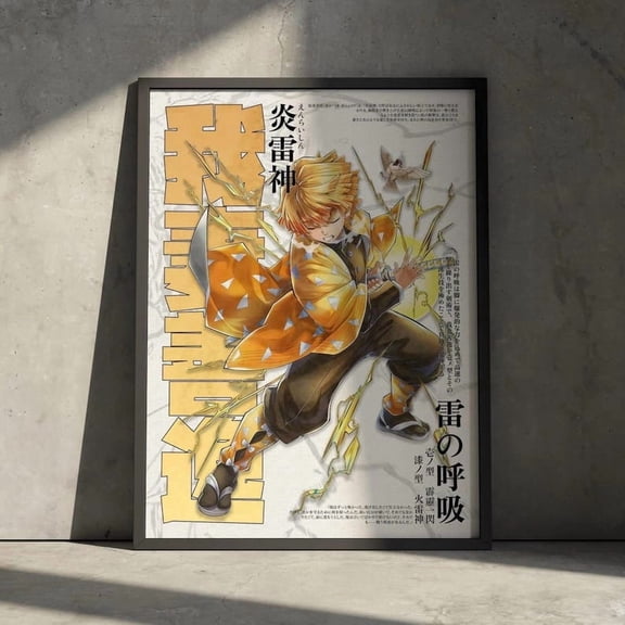 Demon Slayer Zenitsu Lightning Design, Anime Wall Decor Gift Idea For Gaming Space – Size 24x36 Unframed Poster