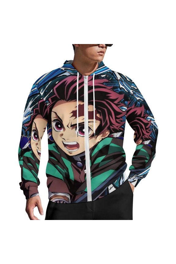 Demon Slayer Zip Up Hoodies Unisex Realistic 3D Print Sweatshirt Long Sleeve Hooded Jacket Coat 3XL