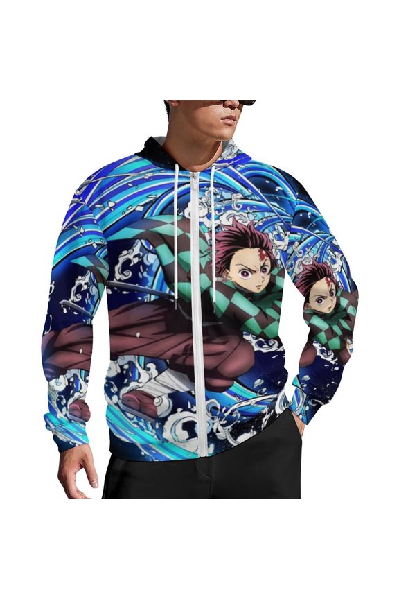 Demon Slayer Zip Up Hoodies Unisex Realistic 3D Print Sweatshirt Long Sleeve Hooded Jacket Coat 3XL