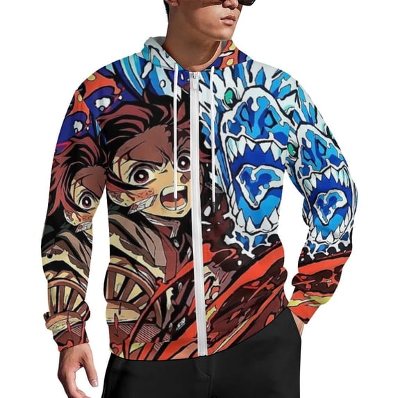 Demon Slayer Zip Up Hoodies Unisex Realistic 3D Print Sweatshirt Long Sleeve Hooded Jacket Coat 3XL