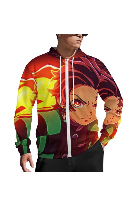 Demon Slayer Zip Up Hoodies Unisex Realistic 3D Print Sweatshirt Long Sleeve Hooded Jacket Coat 3XL