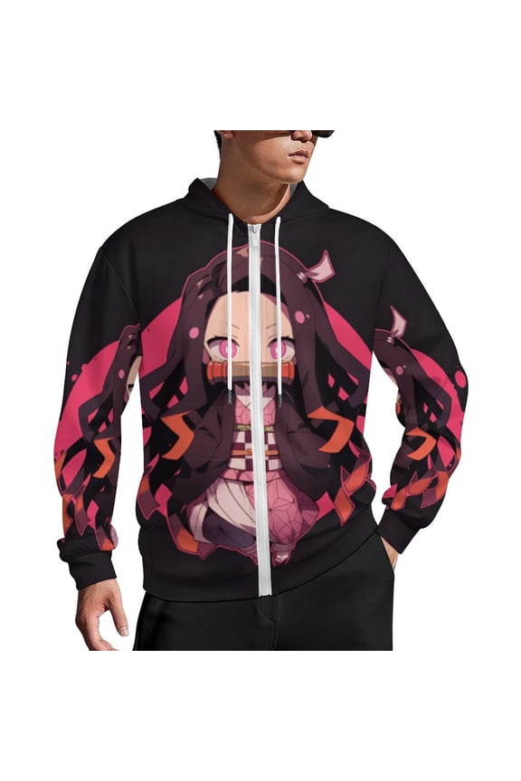 Demon Slayer Zip Up Hoodies Unisex Realistic 3D Print Sweatshirt Long Sleeve Hooded Jacket Coat 3XL
