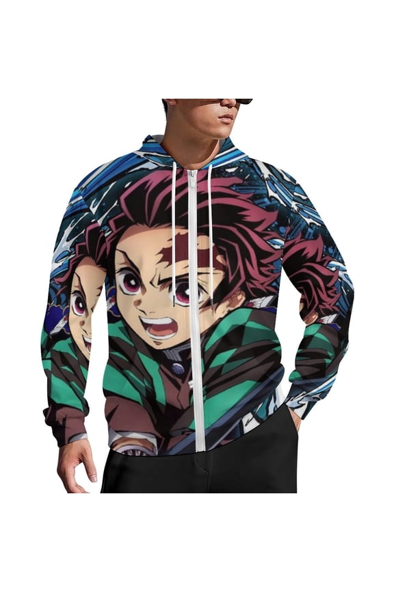 Demon Slayer Zip Up Hoodies Unisex Realistic 3D Print Sweatshirt Long Sleeve Hooded Jacket Coat 4XL