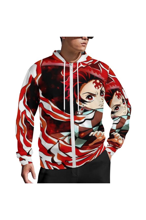 Demon Slayer Zip Up Hoodies Unisex Realistic 3D Print Sweatshirt Long Sleeve Hooded Jacket Coat 4XL