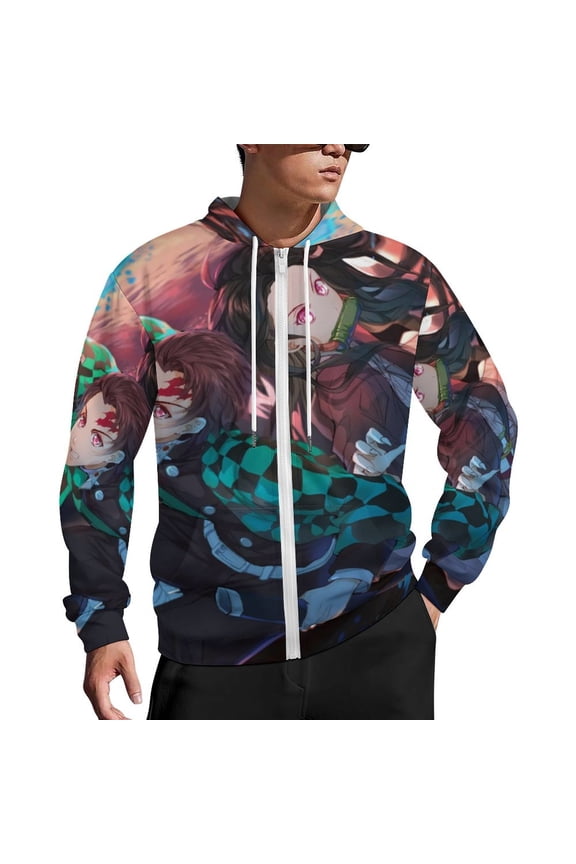 Demon Slayer Zip Up Hoodies Unisex Realistic 3D Print Sweatshirt Long Sleeve Hooded Jacket Coat 5XL