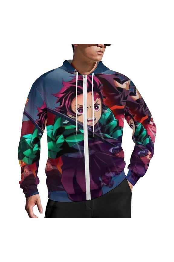 Demon Slayer Zip Up Hoodies Unisex Realistic 3D Print Sweatshirt Long Sleeve Hooded Jacket Coat 5XL