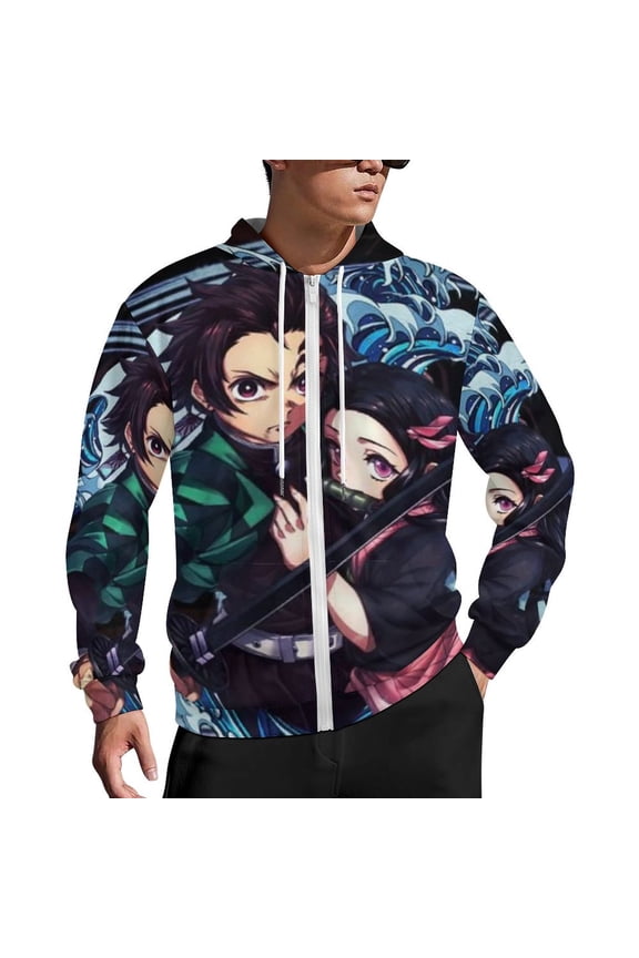 Demon Slayer Zip Up Hoodies Unisex Realistic 3D Print Sweatshirt Long Sleeve Hooded Jacket Coat 5XL