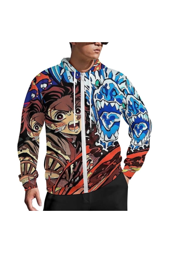 Demon Slayer Zip Up Hoodies Unisex Realistic 3D Print Sweatshirt Long Sleeve Hooded Jacket Coat 5XL