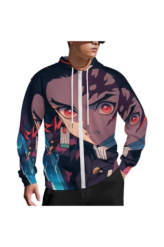 Demon Slayer Zip Up Hoodies Unisex Realistic 3D Print Sweatshirt Long Sleeve Hooded Jacket Coat XL