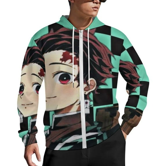 Demon Slayer Zip Up Hoodies Unisex Realistic 3D Print Sweatshirt Long Sleeve Hooded Jacket Coat XL