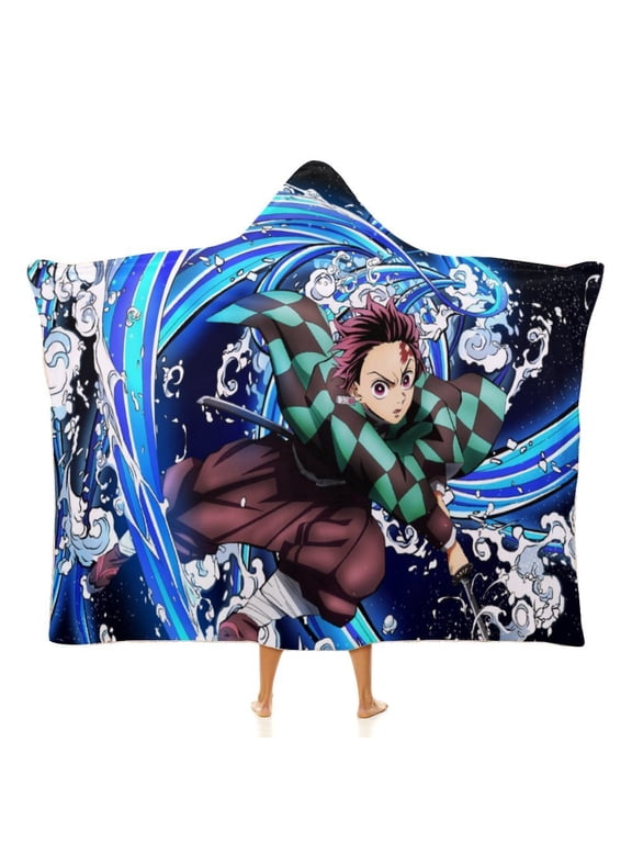 Demon Ta-njiro Slay-er Hooded Blanket Poncho Wearable Blanket Hoodie Flannel Throw Cape for Women Men Boys Girls 40 x 50Inch