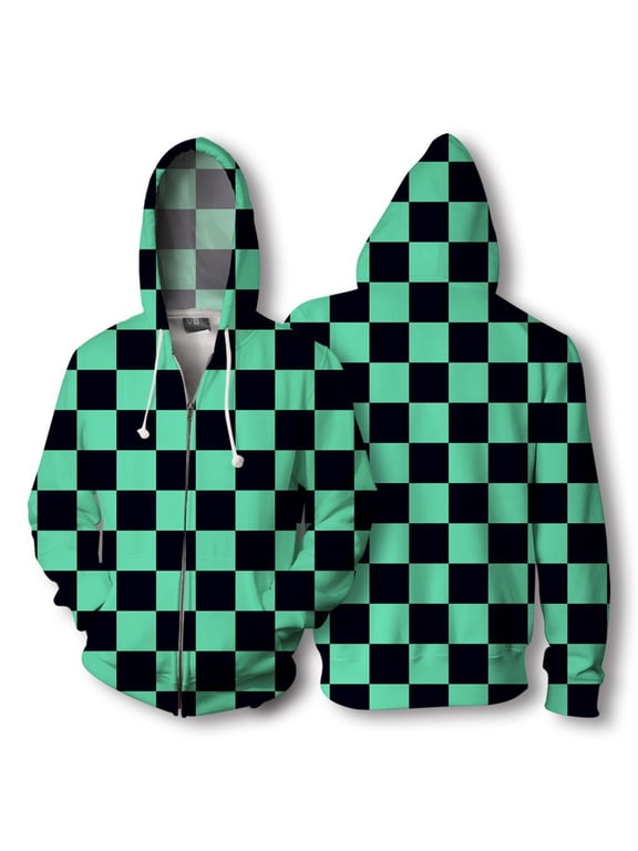Demon Ta-njiro Slay-er Zip Up Hoodies 3d Print Long Sleeve Hooded Sweatshirt Jacket With Pocket Cosplay Anime Unisex