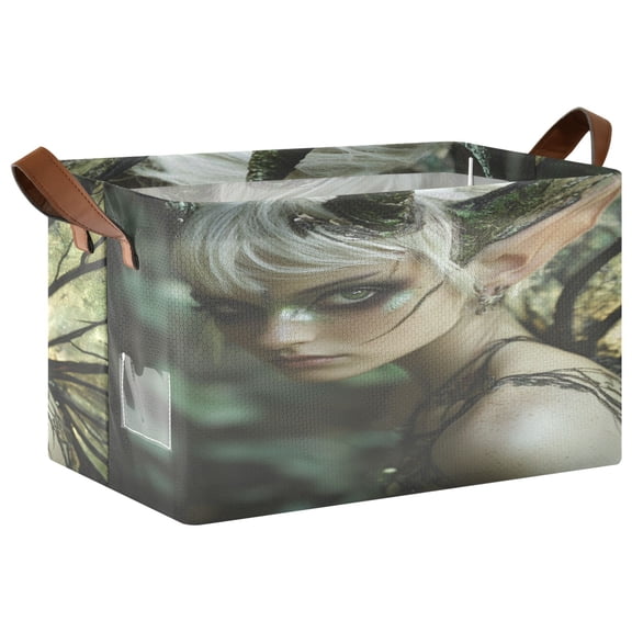 Demon Tinkerbell Elf Storage Basket Soccer Plaid Fabric Hoard Box Oversized Collapsible Closet Organizer with Metal Iron Frame 16.911.410in