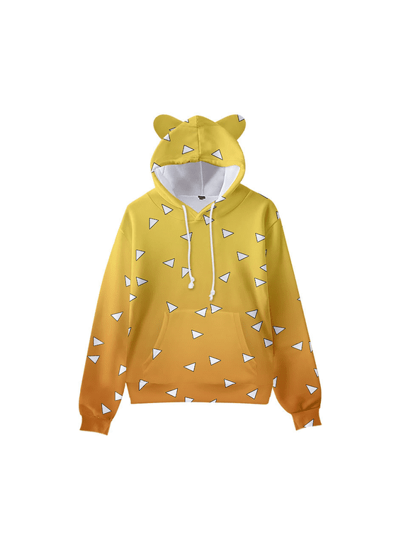 Demon Zenitsu Slay-er Hoodies Cute Cat Ear Long Sleeve Hooded Casual Printed Jumper Sweatshirt for Men Women