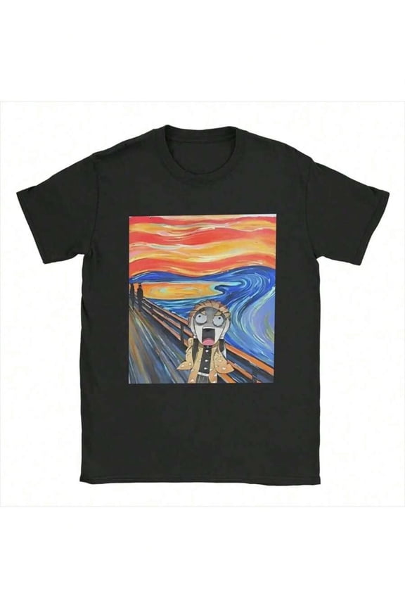 Demoned Slayered Zenitsu Agatsuma Scream Men's T Shirts Vintage Tee Shirt Short Sleeve Crewneck T-Shirts Cotton Plus Size Tops-High Street Fashion