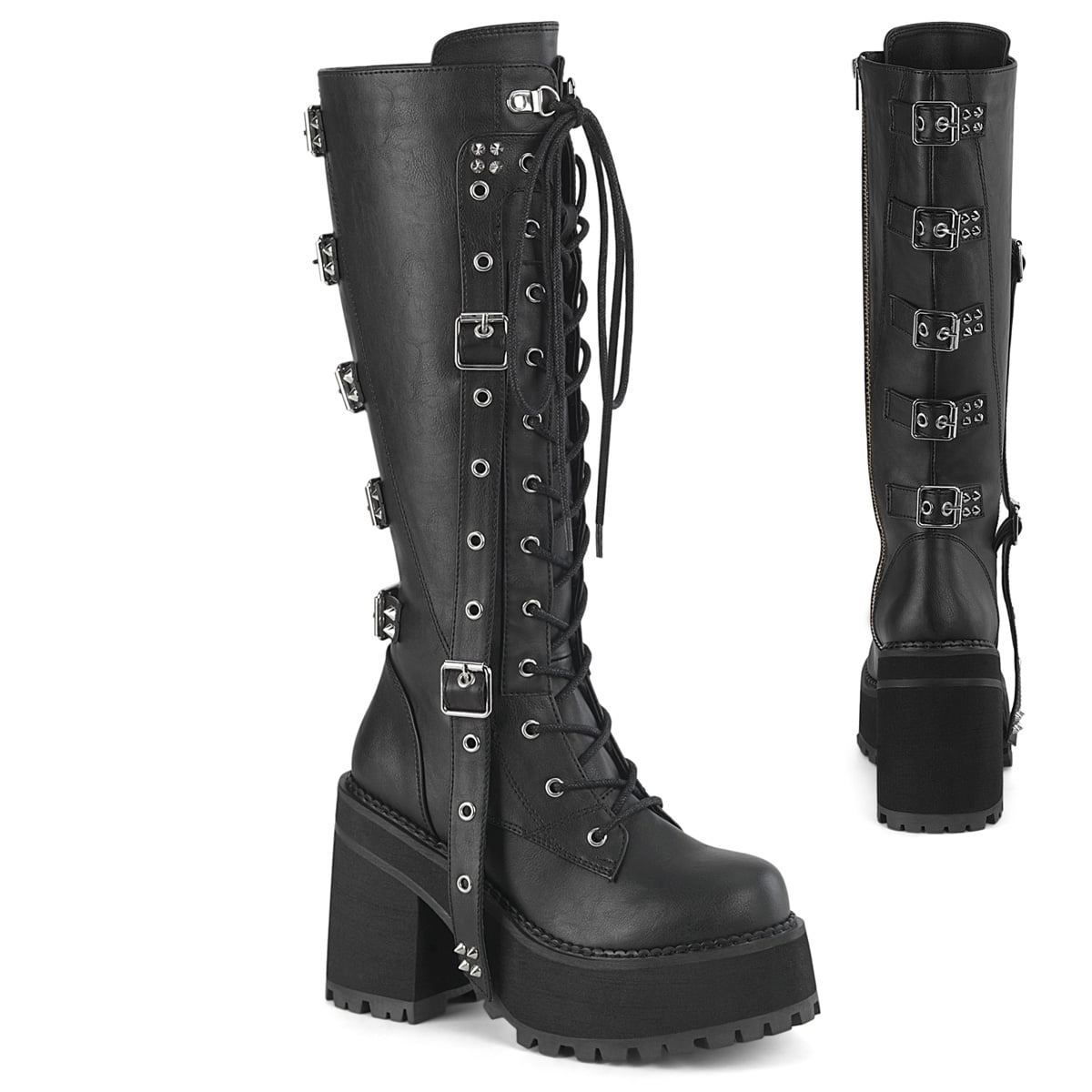 Ellie Shoes E BP588 Ophelia Knee High Lace Up Curve Wedge Boot Black PU 6 Walmart