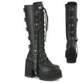 thumbnail image 1 of Demonia ASSAULT-218 Women's 4 3/4" Heel Platform Lace-Up Studded Buckles Knee High Boots, 1 of 5