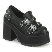 Demonia ASSAULT-38 Womens 4 3/4 Block Heel Cleated Platform Loafer Double Skull Buckle Straps Shoes