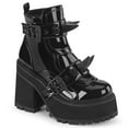 thumbnail image 1 of Demonia ASSAULT-72 Women's 4 3/4" Block Heel Cleated Black Patent Platform Ankle Boots with Rubber Claw Spikes, 1 of 5
