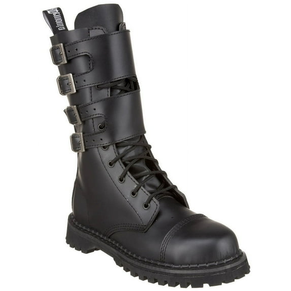 demonia attack-10 men mid calf combat burgundy leather boot 1 1/2" sole