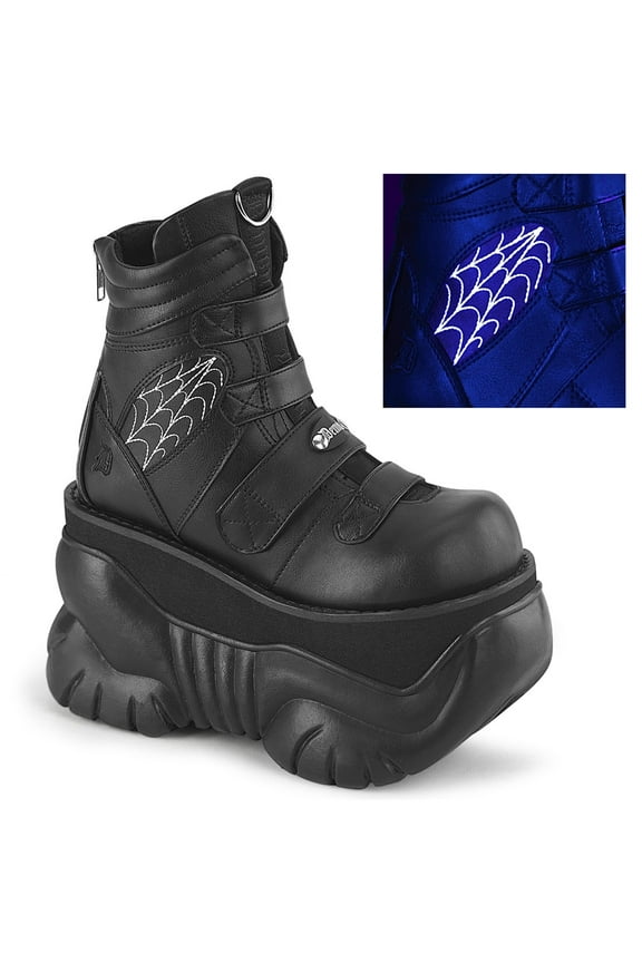 BOXER-70 Men's 4" Platform Ankle Boots with Straps & Embroidered Spider Web Side Panels