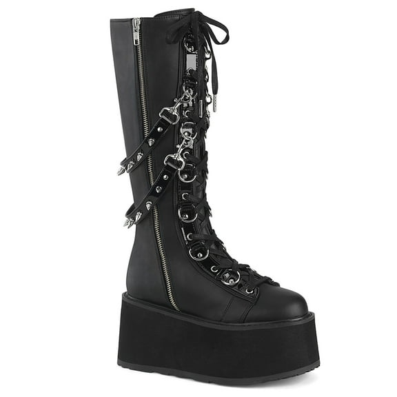 Demonia DAMNED-220 Women's 3 1/2" Platform Lace-Up Front Knee High Boots with Studs & Buckles