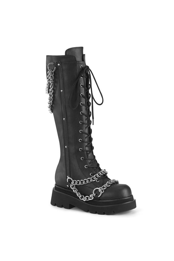 RENEGADE-215 Women's 2 1/2" Tiered Platform Lace-Up Knee Hight Boots with Chains
