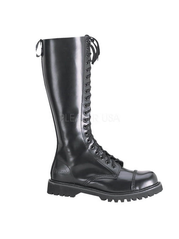 ROCKY-20 - 20 Eyelet Combat Biker Goth Punk S/T Blk Leather Knee Bt-Blk Leather-8
