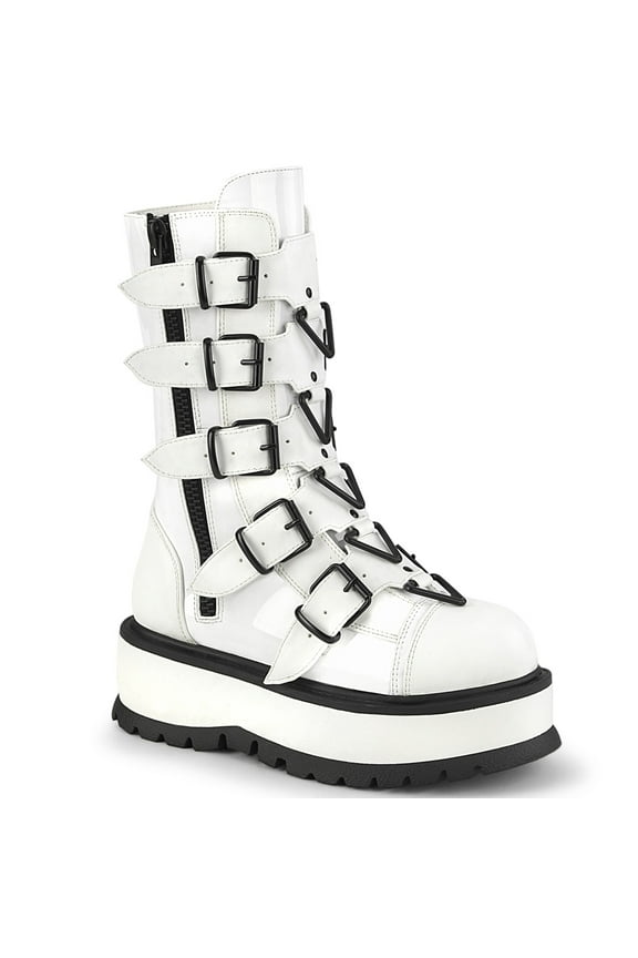 SLACKER-160 2" Women's Platform Lace-Up Front Mid-Calf Boots with Buckle Straps