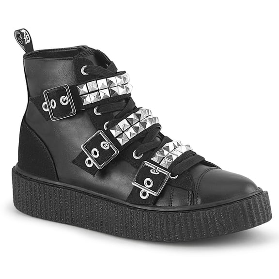 Demonia SNEEKER-225 Men's 1 1/2" Platform Rubber Sole High Top Buckle Straps Creeper Shoes Sneakers