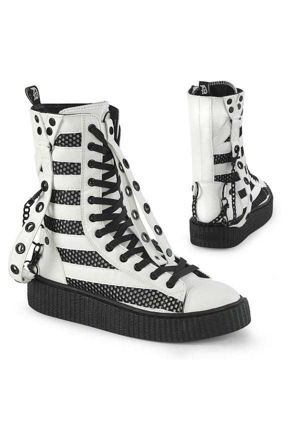 SNEEKER-325 Men's 1 1/2" Platform Rubber Lace-Up Front Mid-Calf Creeper Ankle Boots with Chains