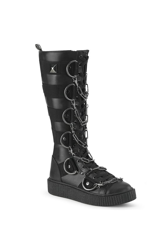 SNEEKER-405 Men's 1 1/2" Platform Rubber Sole Lace Up Front Knee High Creeper Sneaker Boots with Chains