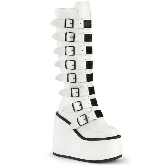 Demonia SWING-815 Women's Mid-Calf & Knee High Boots, 5 1/2" P/F-Wht Vegan Leather-8