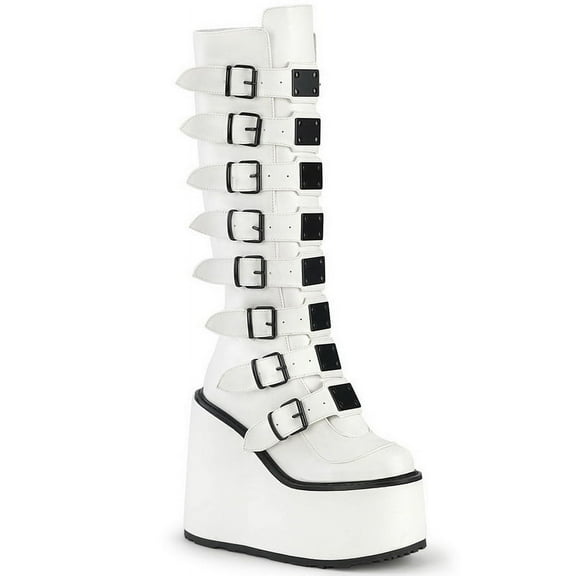 Demonia SWING-815 Women's Mid-Calf & Knee High Boots, 5 1/2" P/F-Wht Vegan Leather-9