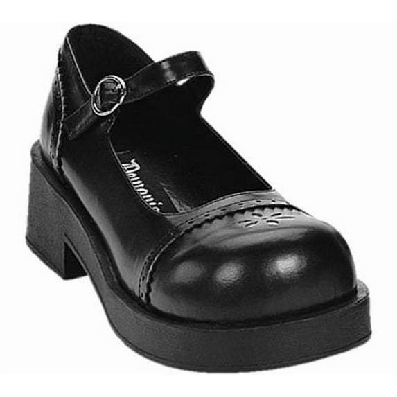 Demonia; Women's Casual Dress Shoes Mary Jane Round Toe Adjustable Strap Mid Heel, Black, Size 7