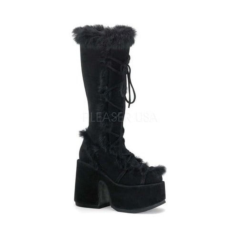 Demonia Women's Platform Suede Rabbit Fur Lace Up Gogo Boots, 5