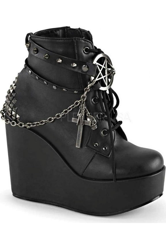 Women's Poison 101 Platform Wedge Ankle Boots, Studded Straps & Chain, Black, 6