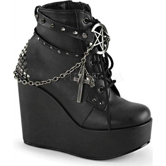 Demonia Women's Poison 101 Platform Wedge Ankle Boots, Studded Straps & Zip Closure, Black, 6