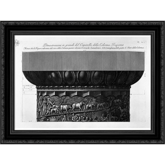 Demonstration in great capitals of the columns of Trajan 24x19 Black Ornate Wood Framed Canvas Art by Piranesi, Giovanni Battista