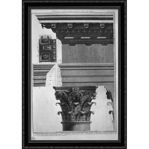 Demonstration in large parts of the Portico of the Pantheon 28x40 Large Black Ornate Wood Framed Canvas Art by Giovanni Battista Piranesi