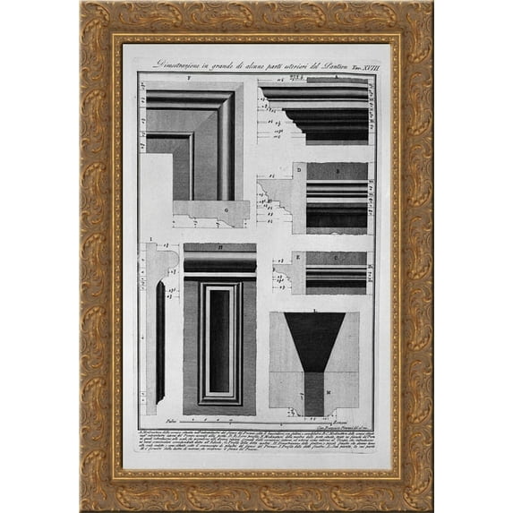 Demonstration in large parts of the exterior of the Pantheon 20x24 Gold Ornate Wood Framed Canvas Art by Piranesi, Giovanni Battista