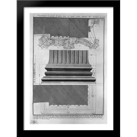 Demonstration in large parts of the first order interior of the Pantheon 28x38 Large Black Wood Framed Print Art by Giovanni Battista Piranesi
