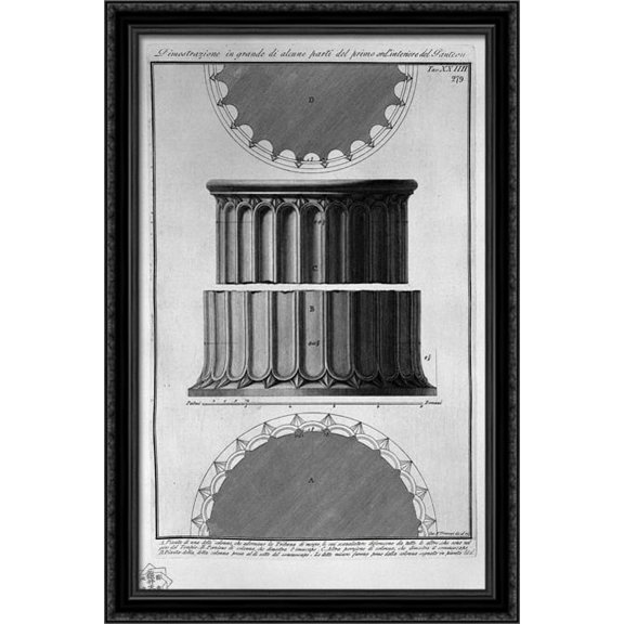 Demonstration in large parts of the first order interior of the Pantheon 26x40 Large Black Ornate Wood Framed Canvas Art by Giovanni Battista Piranesi