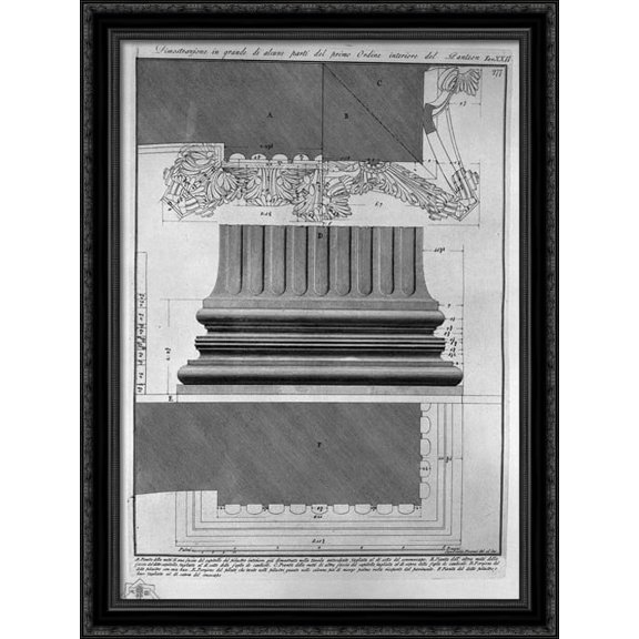 Demonstration in large parts of the first order interior of the Pantheon 28x38 Large Black Ornate Wood Framed Canvas Art by Giovanni Battista Piranesi