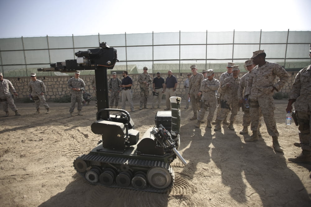 Demonstration of a bomb disposal robot at a camp in Afghanistan Canvas Art - Terry MooreStocktrek Images (18 x 12)