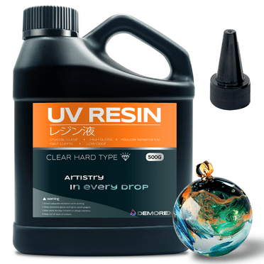 Demorex UV Resin, Upgraded 500g Crystal Clear UV Resin Hard, Low Odor Ultraviolet Epoxy Resin, UV Light Cure Solar Sunlight Activated Glue for Jewelry, Craft Decoration