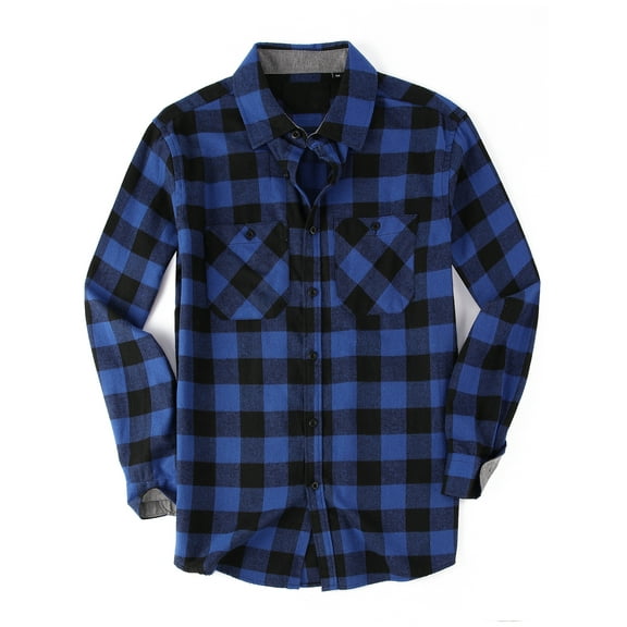 Demotime Men's Flannel Plaid Casual Button Down Shirt 2XL Dark Blue Plaid